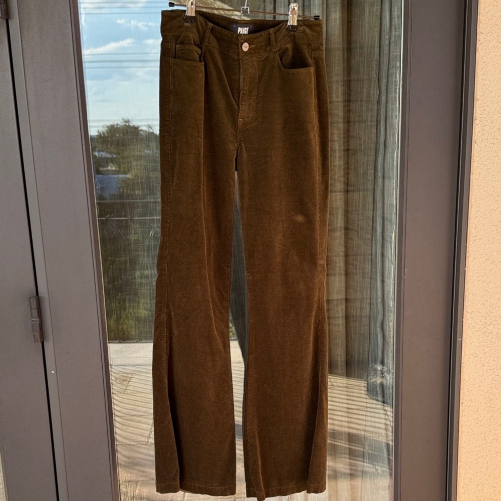 PAIGE Genevieve High Waisted Flare Leg Corduroy Pants, Dark Brushed Olive